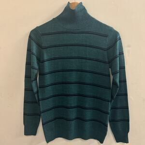 Bare Denim Women’s Teal Stripes Turtle Neck Sweater Size Small